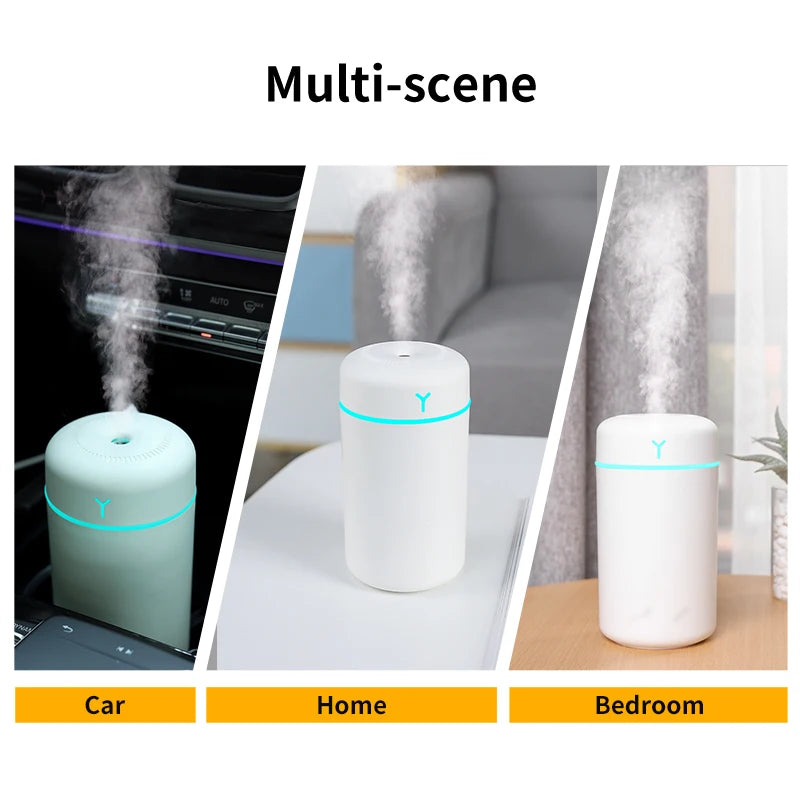 Portable 390ml USB Air Humidifier with LED Night Light & Aromatherapy Function – Ideal for Home or Car Use