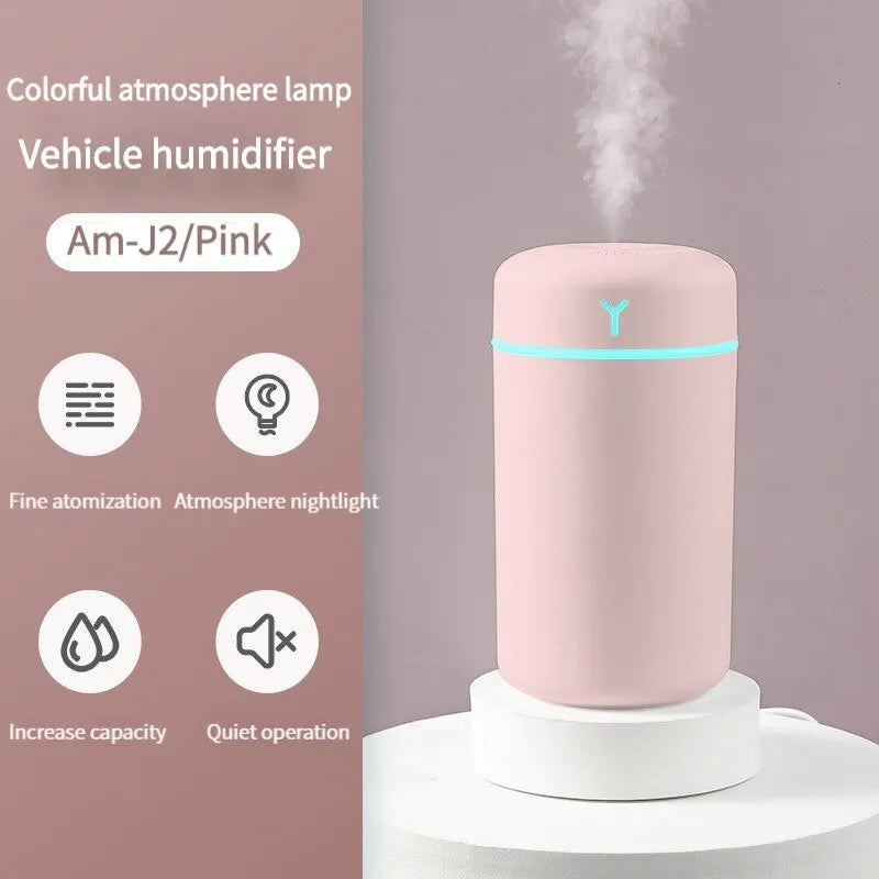 Portable 390ml USB Air Humidifier with LED Night Light & Aromatherapy Function – Ideal for Home or Car Use