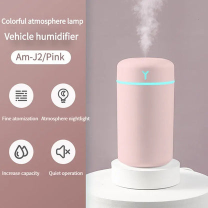 Portable 390ml USB Air Humidifier with LED Night Light & Aromatherapy Function – Ideal for Home or Car Use