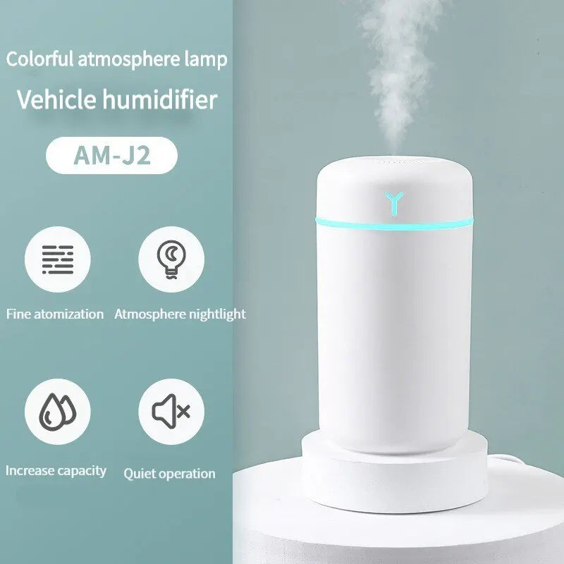 Portable 390ml USB Air Humidifier with LED Night Light & Aromatherapy Function – Ideal for Home or Car Use